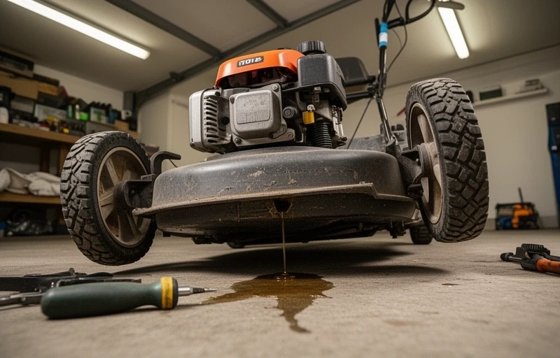 Lawn mower being serviced